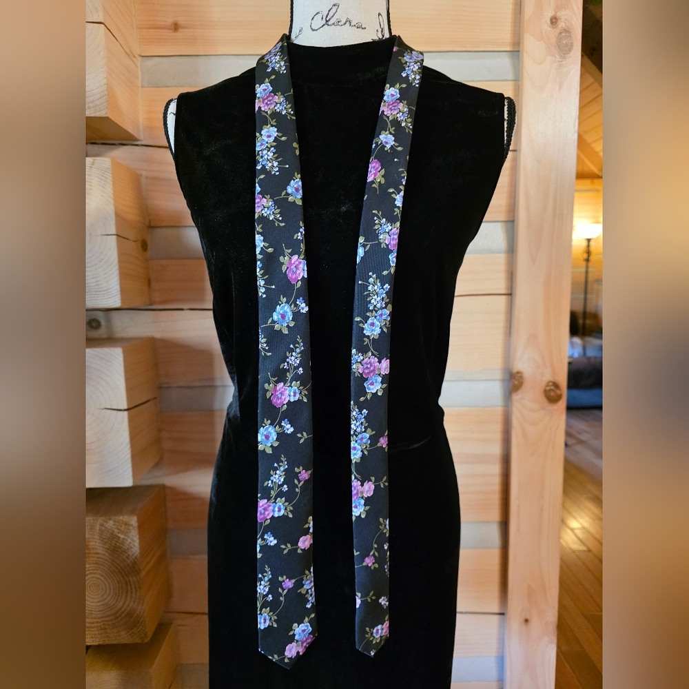 Express Black Slim Silk Tie with Blue & Purple Floral Print